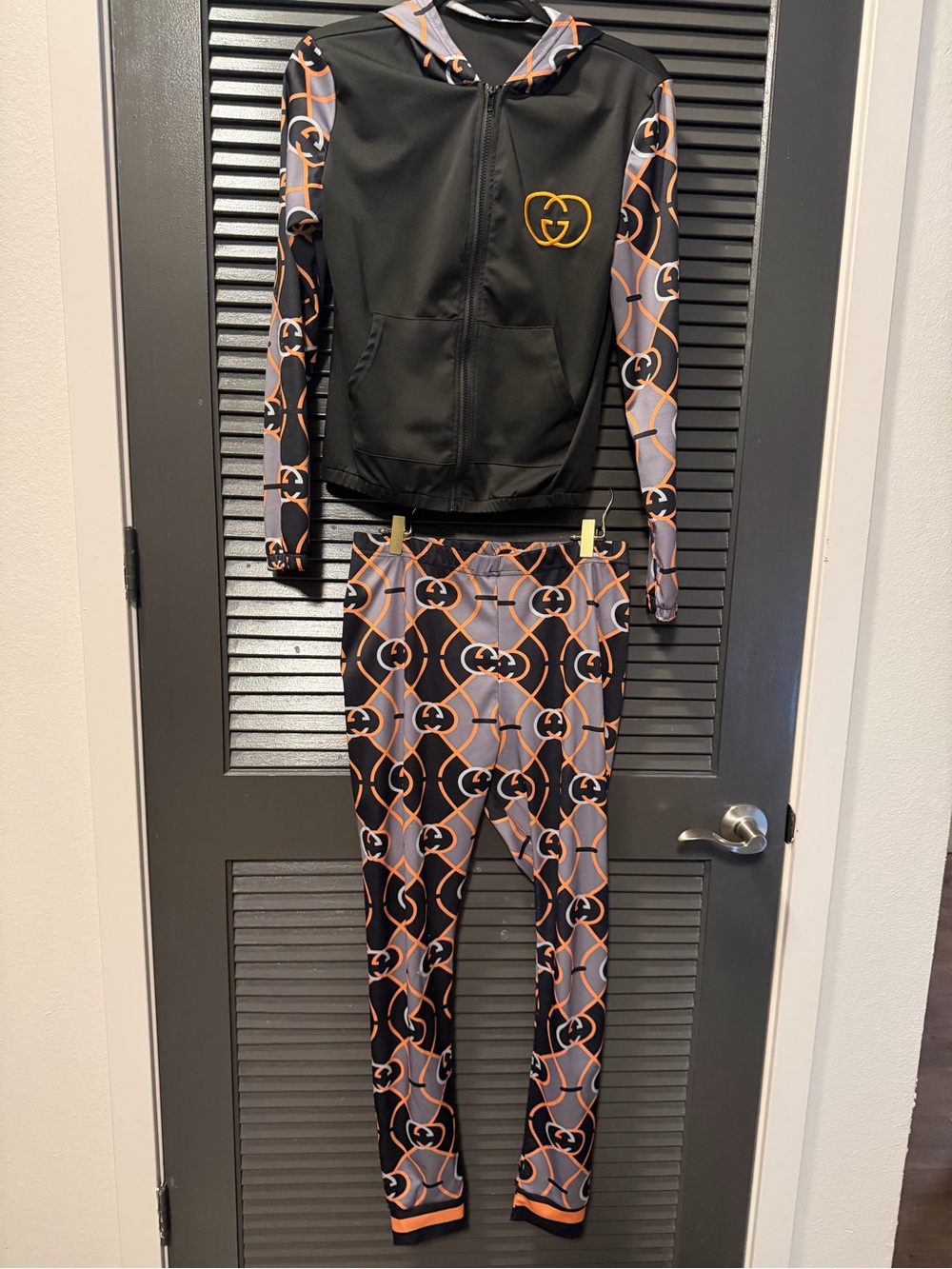 Black and Orange Logo-Print Women's Jogger Set